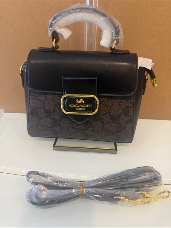 Coach Handbags - Coach Brown and Black Signature Mini Top-Handle Satchel with Gold Hardware